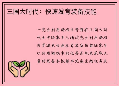 三国大时代：快速发育装备技能