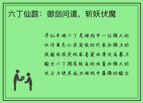 六丁仙踪：御剑问道，斩妖伏魔